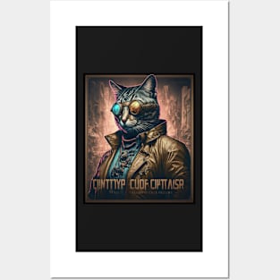 Cyber detective cat portrait wearing glasses Posters and Art